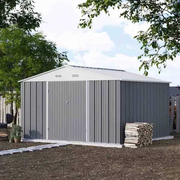 patiowell-10x10-large-storage-metal-shed-cool-gray-scene-1 Patiowell 10x10 Metal Storage Shed with Weather-Resistance, Gray