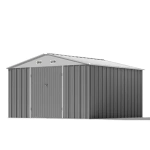 Patiowell 10x10 Metal Storage Shed with Weather-Resistance, Gray