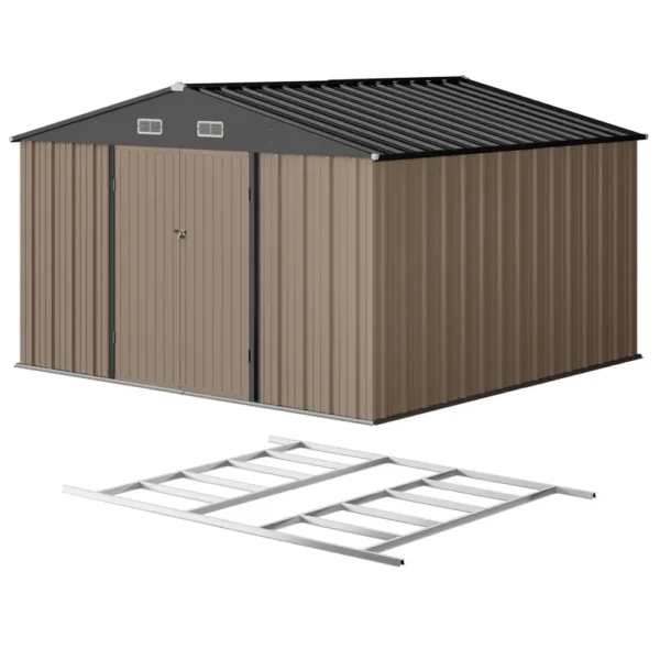Patiowell 10x10 Metal Storage Shed with Floor Frame, Brown