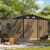 Patiowell 10x10 Metal Storage Shed with Floor Frame, Brown