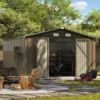 Patiowell 10x10 Metal Storage Shed with Floor Frame, Brown